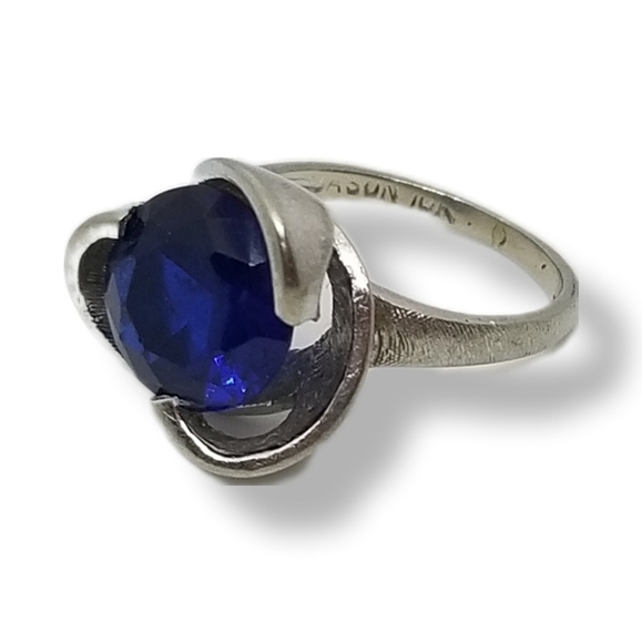 VINTAGE 1OK WHITE GOLD & COBALT BLUE SPINEL SUN BRAND LADIES RING - Picture 5 of 8